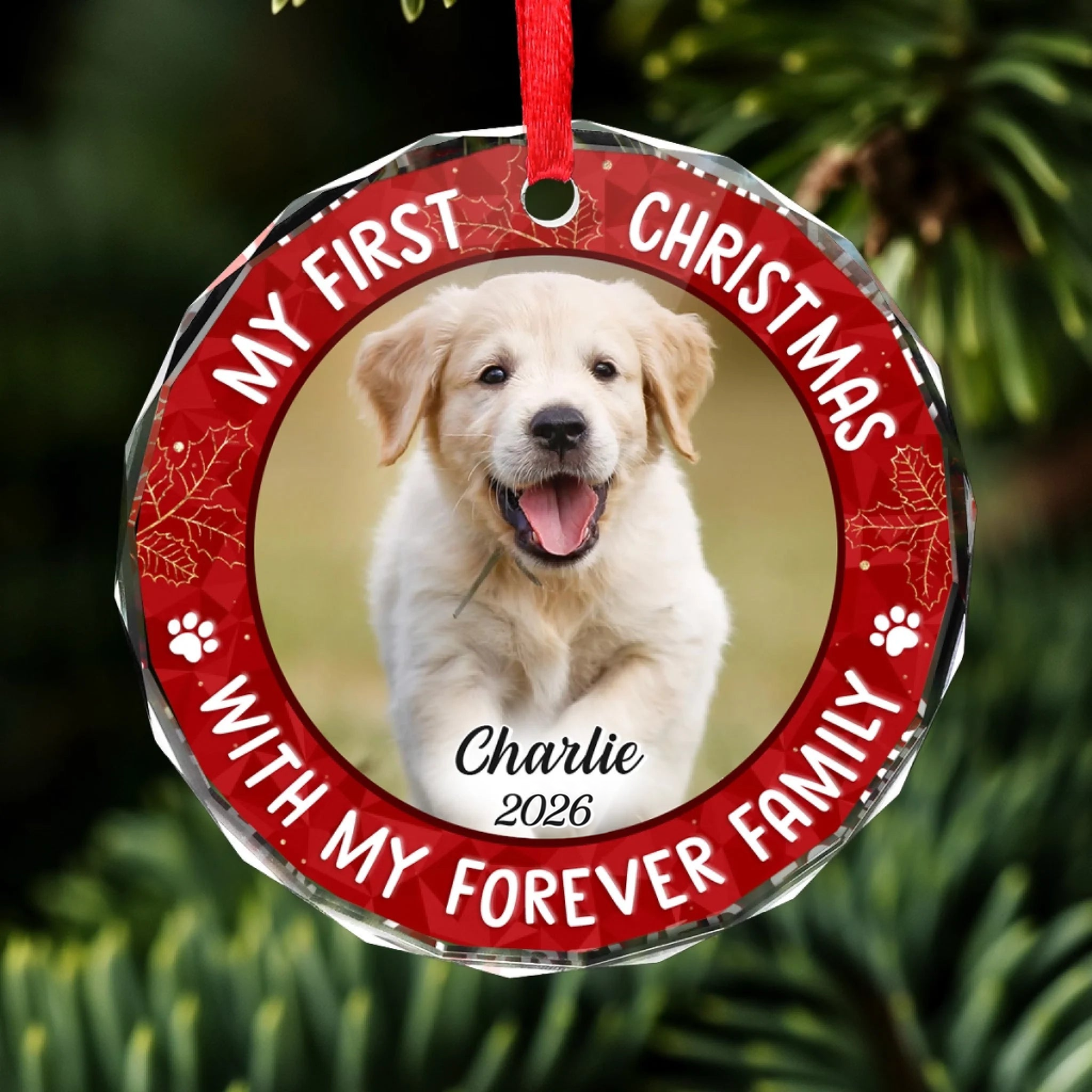 Custom Photo My Adorable Fur Baby Dog & Cat - Personalized Circle Glass Ornament - Christmas Gift For Dog Lovers, Cat Lovers, Pet Lovers