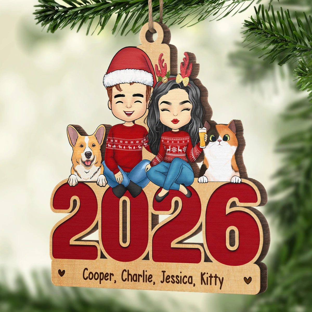 Happy Howlidays With All Our Love - Dog & Cat - Personalized Custom Shaped Ornament - Christmas Gift For Family, Pet Owners, Pet Lovers