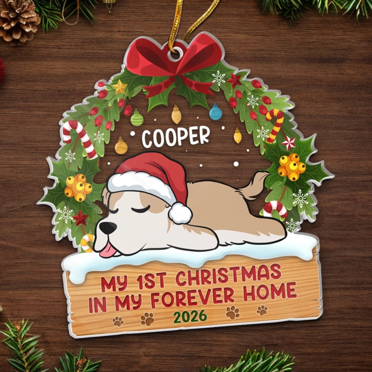 First Paws Under The Tree Dog & Cat - Personalized Custom Shaped Acrylic Ornament - Christmas Gift For Dog Lovers, Cat Lovers