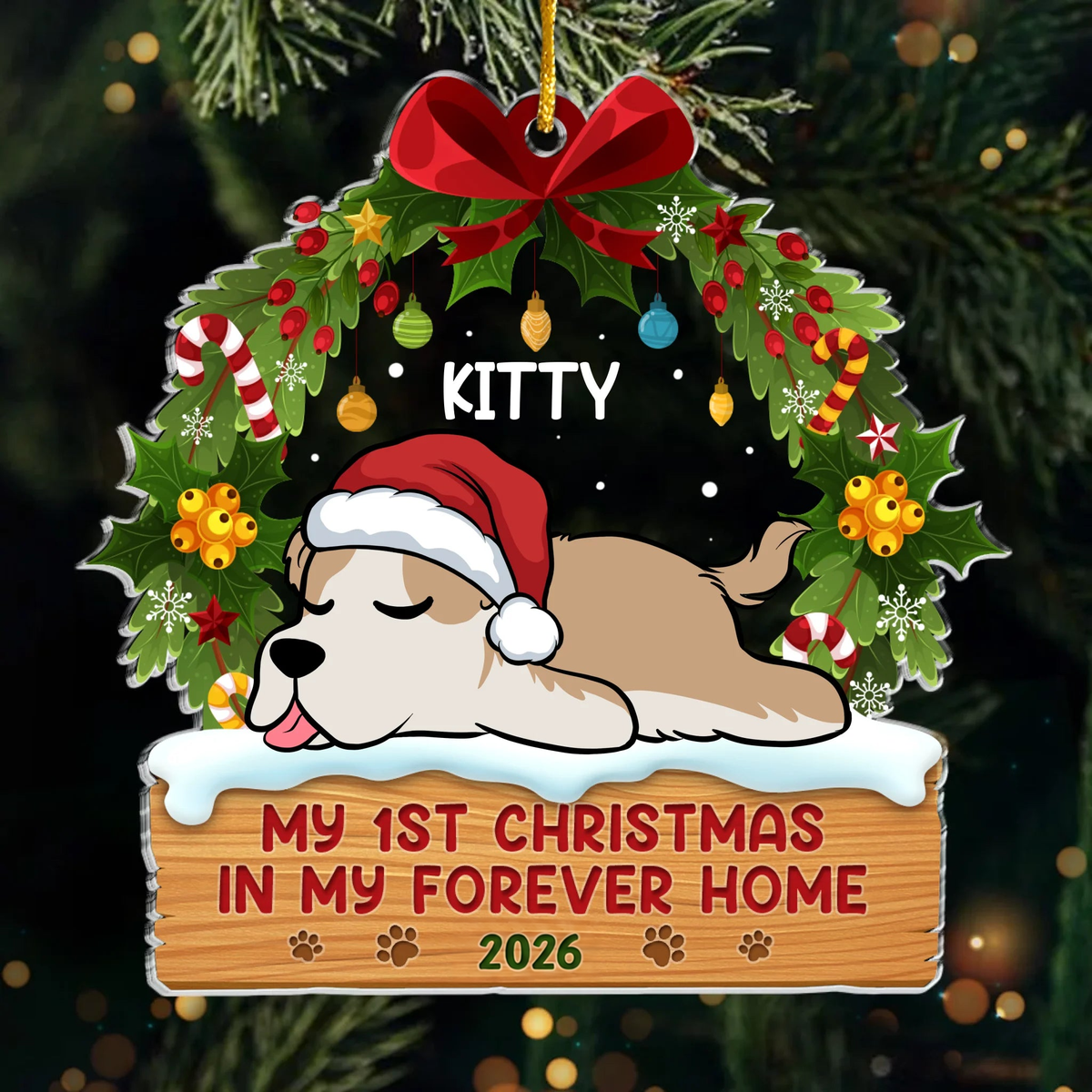 First Paws Under The Tree Dog & Cat - Personalized Custom Shaped Acrylic Ornament - Christmas Gift For Dog Lovers, Cat Lovers