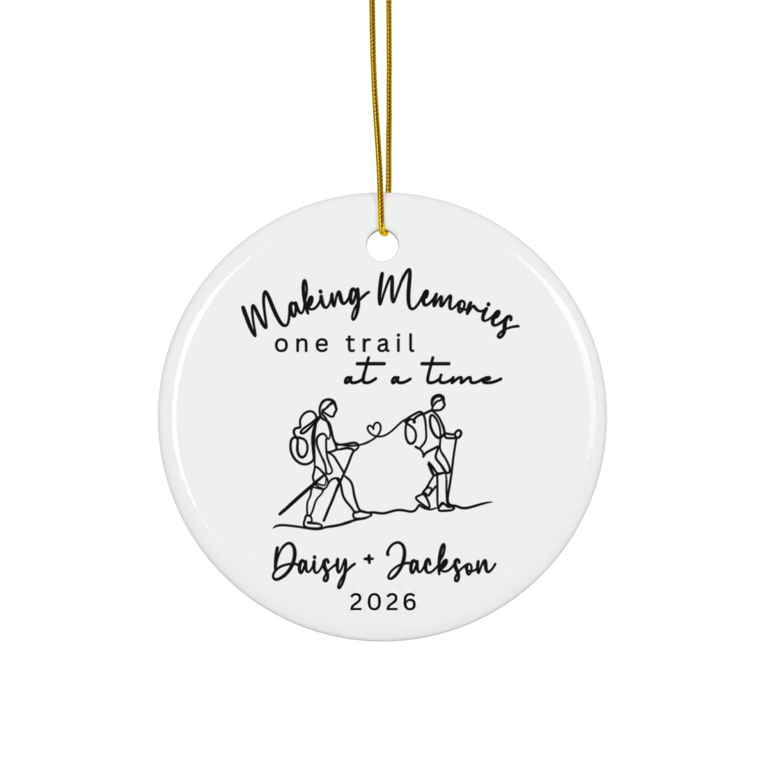 Personalized Making Memories On Trail At A Time Hiking circle ceramic ornament, alternate view 4