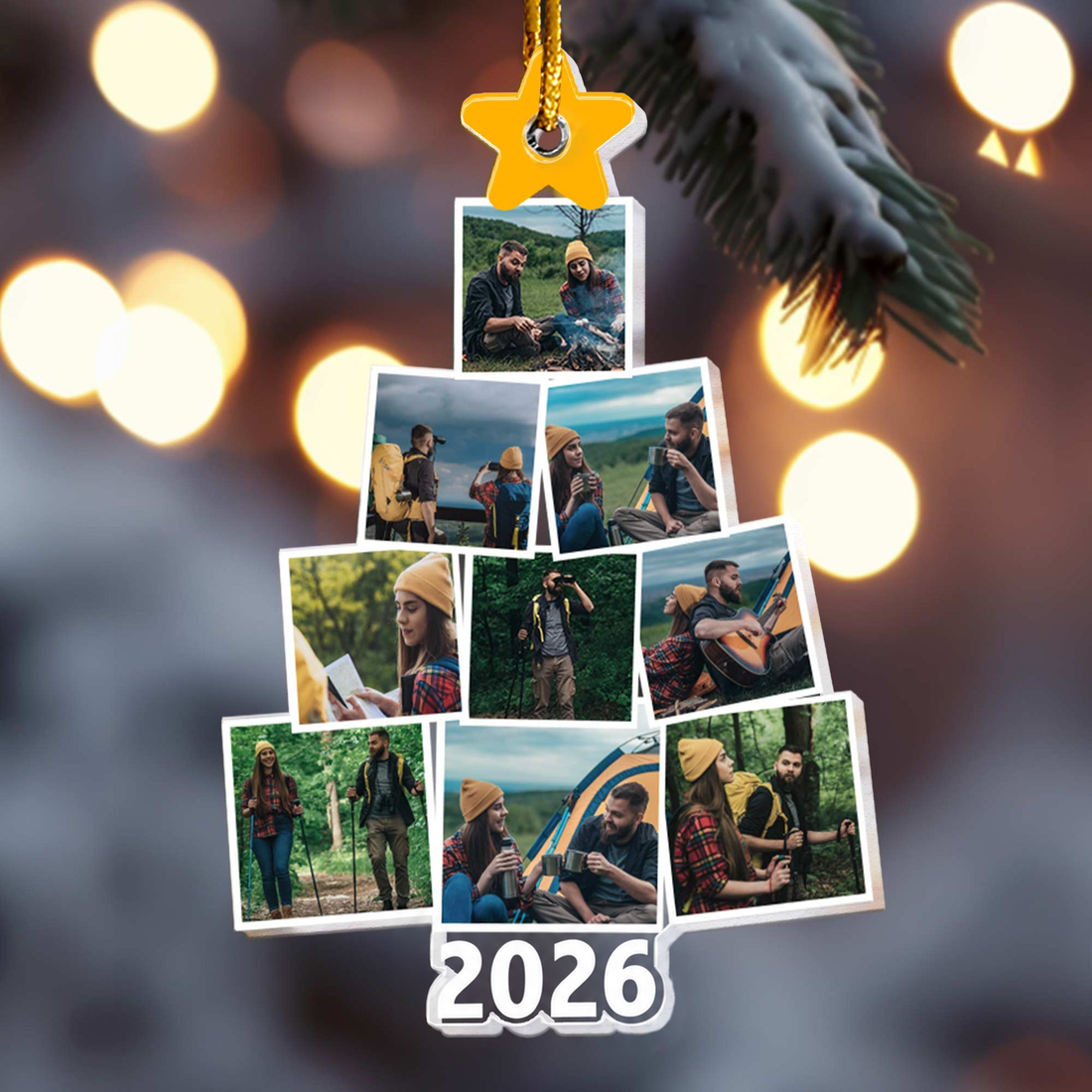 Custom Photo Camping Christmas Tree - Personalized Custom Shaped Acrylic Ornament - Christmas Gift For Camping, Hiking Lover or Couple