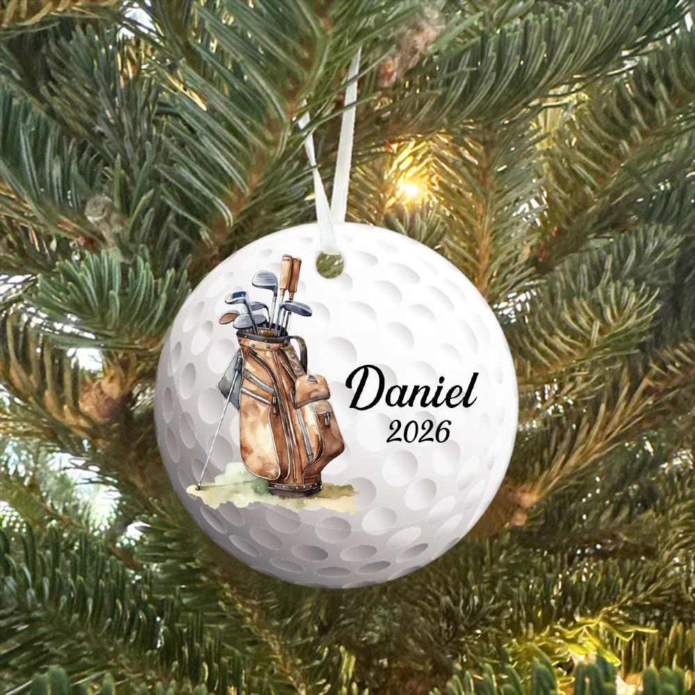 Golf Christmas Ornament personalized circle ceramic ornament, alternate view 3