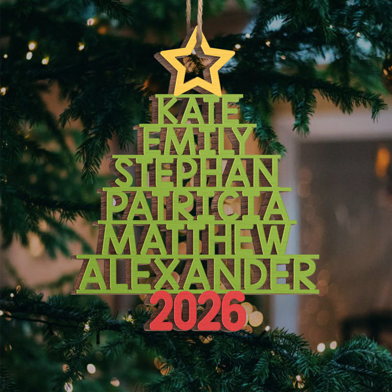 Custom Names Family Christmas Tree Ornament personalized custom shaped wood ornament, alternate view 2