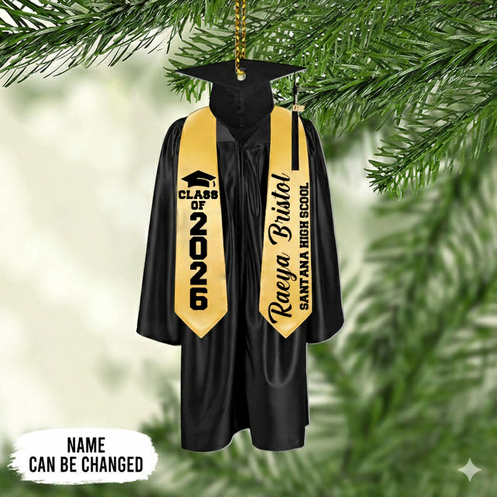 Graduation Cap & Gown Ornament personalized custom shaped acrylic ornament, alternate view 2