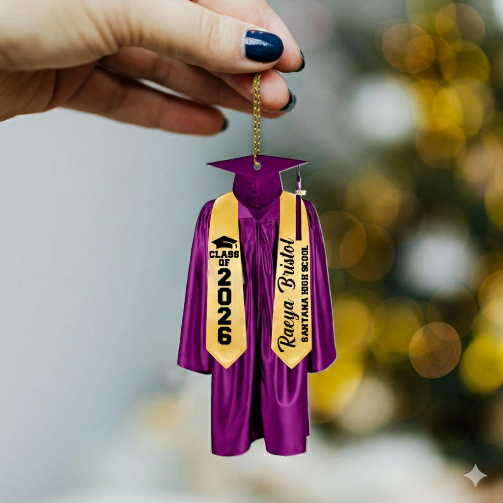 Graduation Cap & Gown Ornament personalized custom shaped acrylic ornament, alternate view 3
