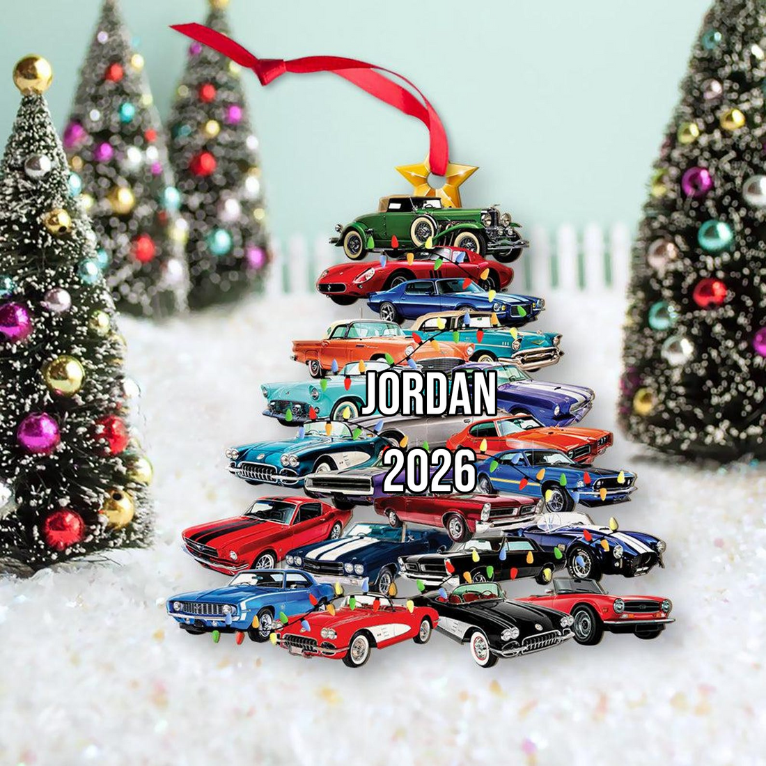 Christmas Car Tree Ornament personalized custom shaped acrylic ornament, alternate view 2
