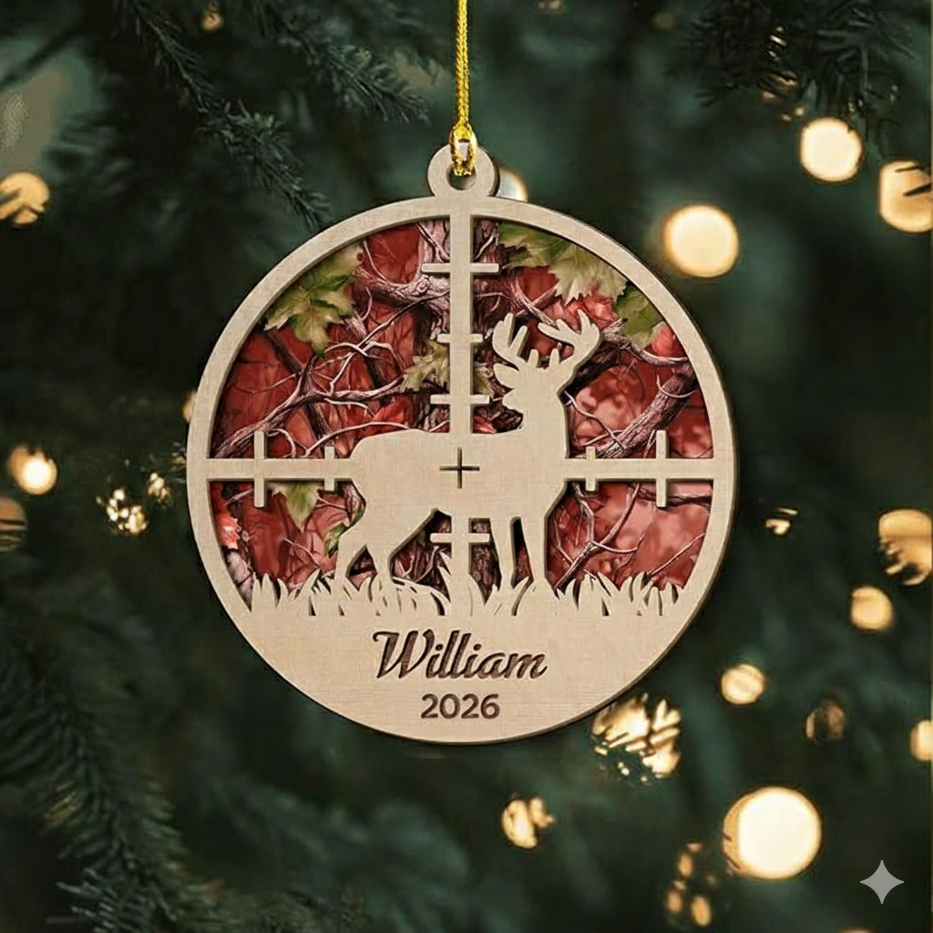 Hunting Christmas Ornament - Personalized Custom 2-layered Wood Ornament - Christmas Gift For Hunter, Outdoor Hunting