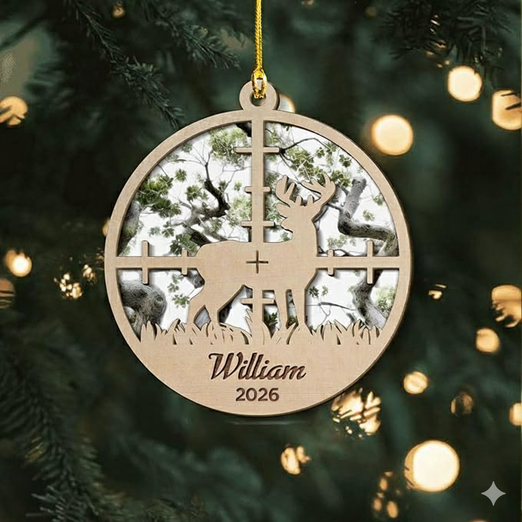 Hunting Christmas Ornament 2 layers custom shaped wooden ornament, alternate view 6
