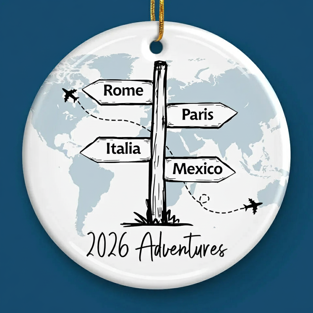 Travel All Around The World - Personalized Ceramic Ornament - Christmas Gift For Family Members, Gift For Adventure Travel Lovers