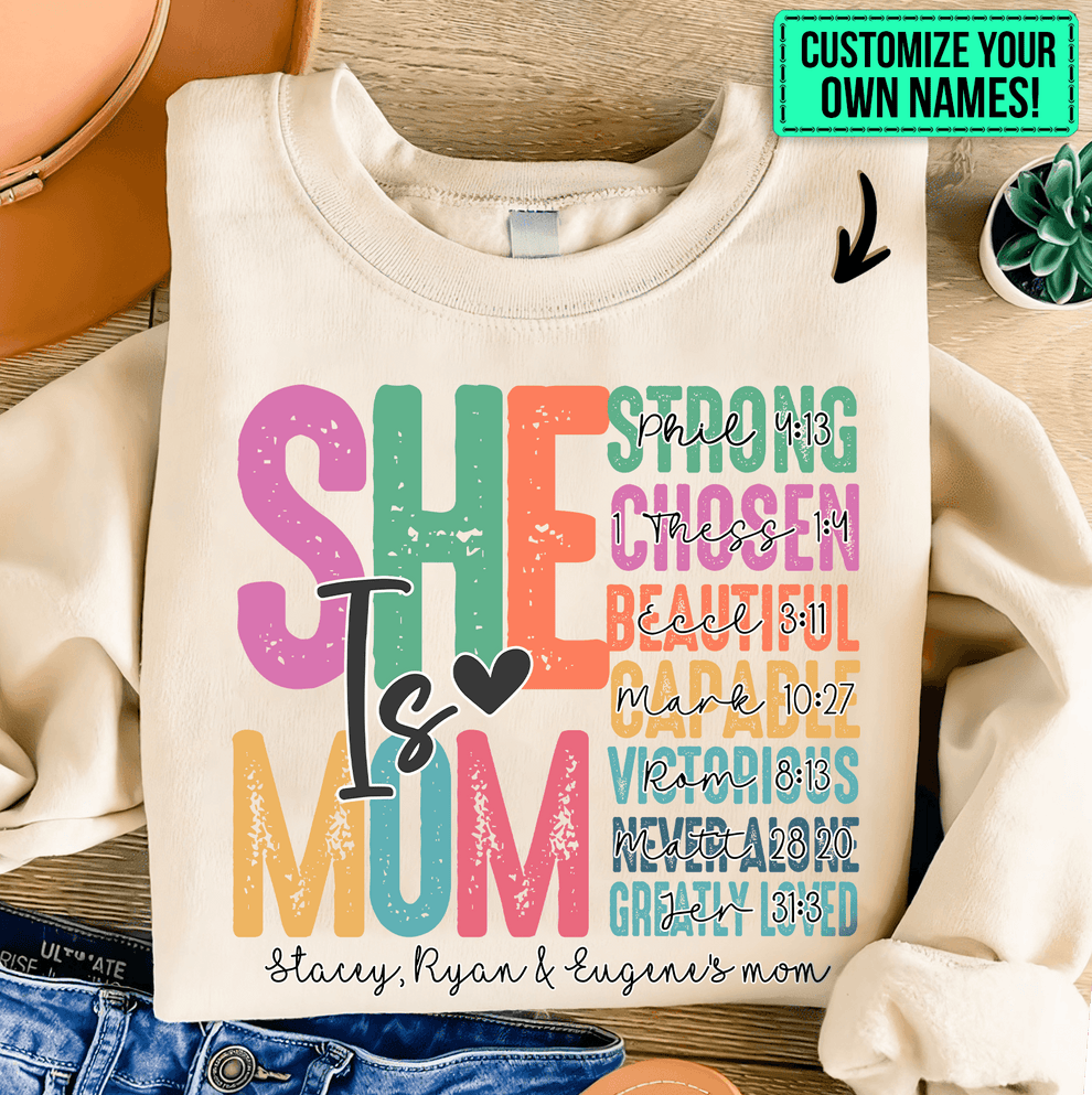 Personalized She is Mom, Bible Verse t-shirt, main view