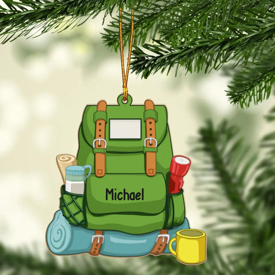 Hiking Backpack Ornament custom shaped wood ornament, alternate view 3