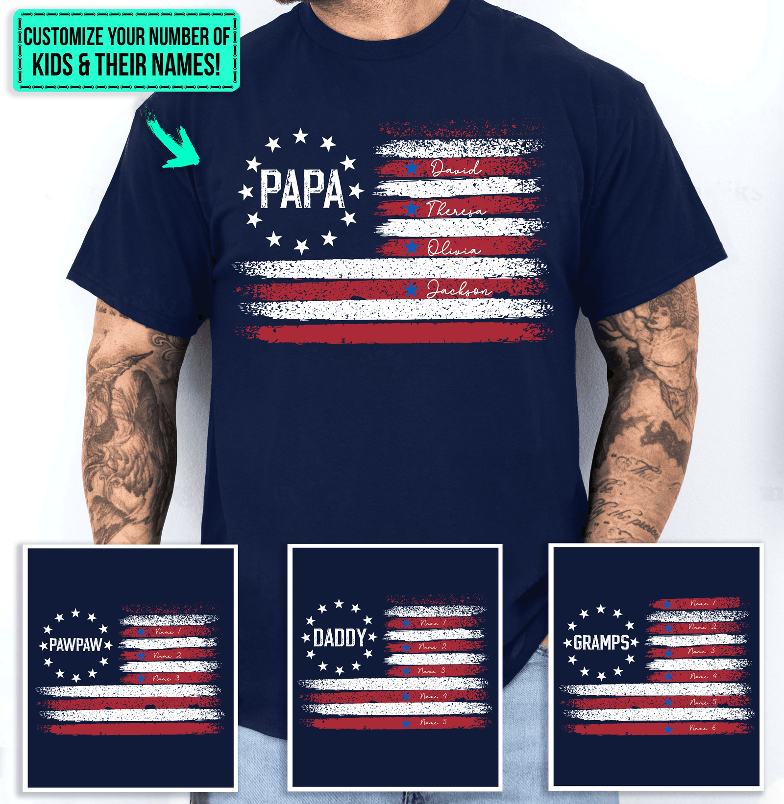 Retro Distressed Flags Design - Personalized Custom T Shirt - Gift for Dad, Husband, Grandpa, Father's Day - Suzitee Store