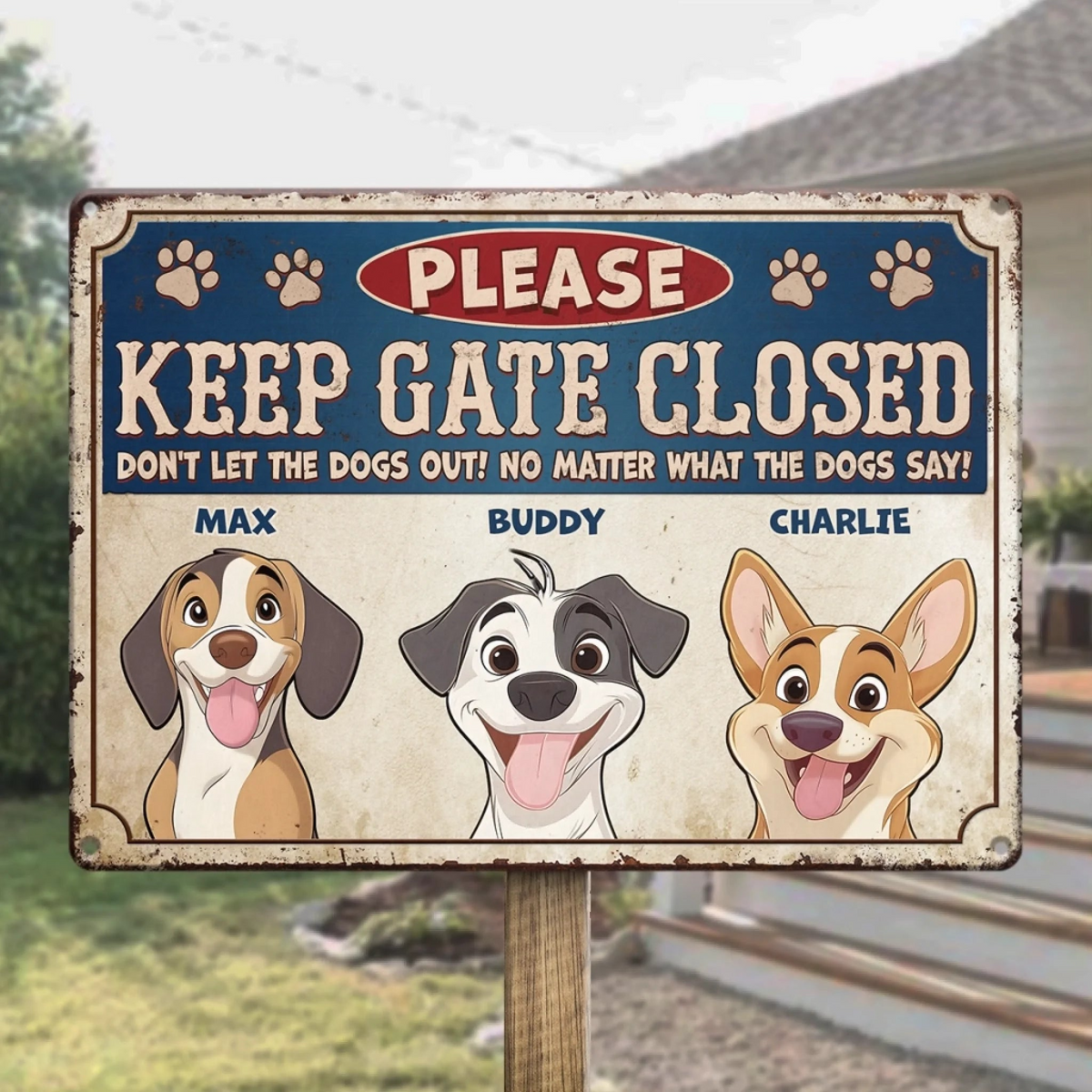 Escape Artists At Work Dog - Personalized Metal Sign - Gift for Dog Mom, Dog Dad, Dog Lovers, Dog Owners