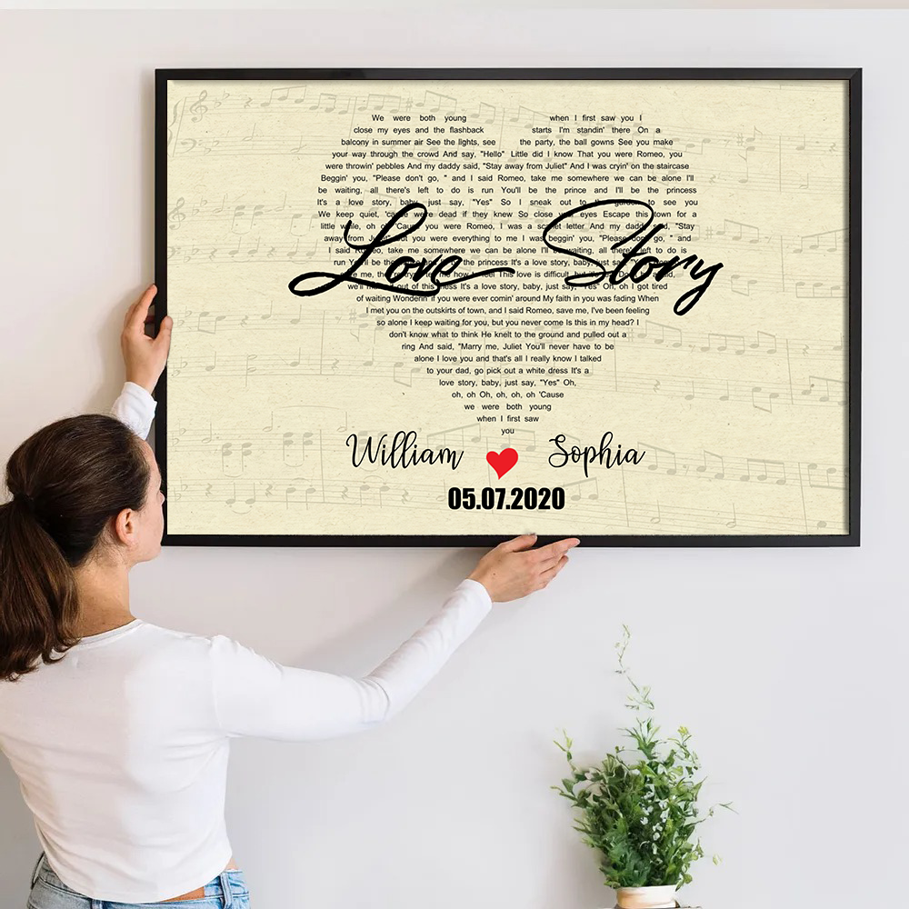 Custom Heart Shaped Song Lyrics - Personalized Poster/Canvas Print - Gift For Her/Him, Husband/Wife, Couples on Anniversary, Valentine's Day