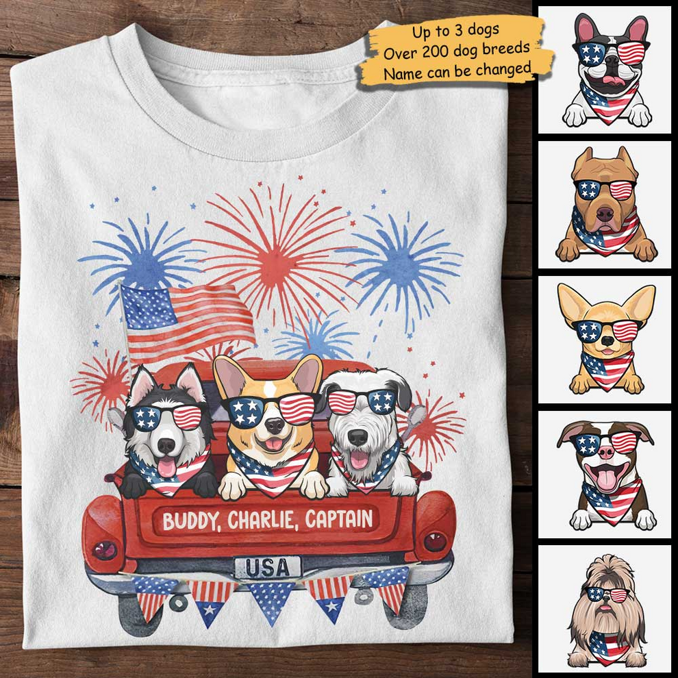 Personalized Independence Day Fireworks Dogs t-shirt, main view