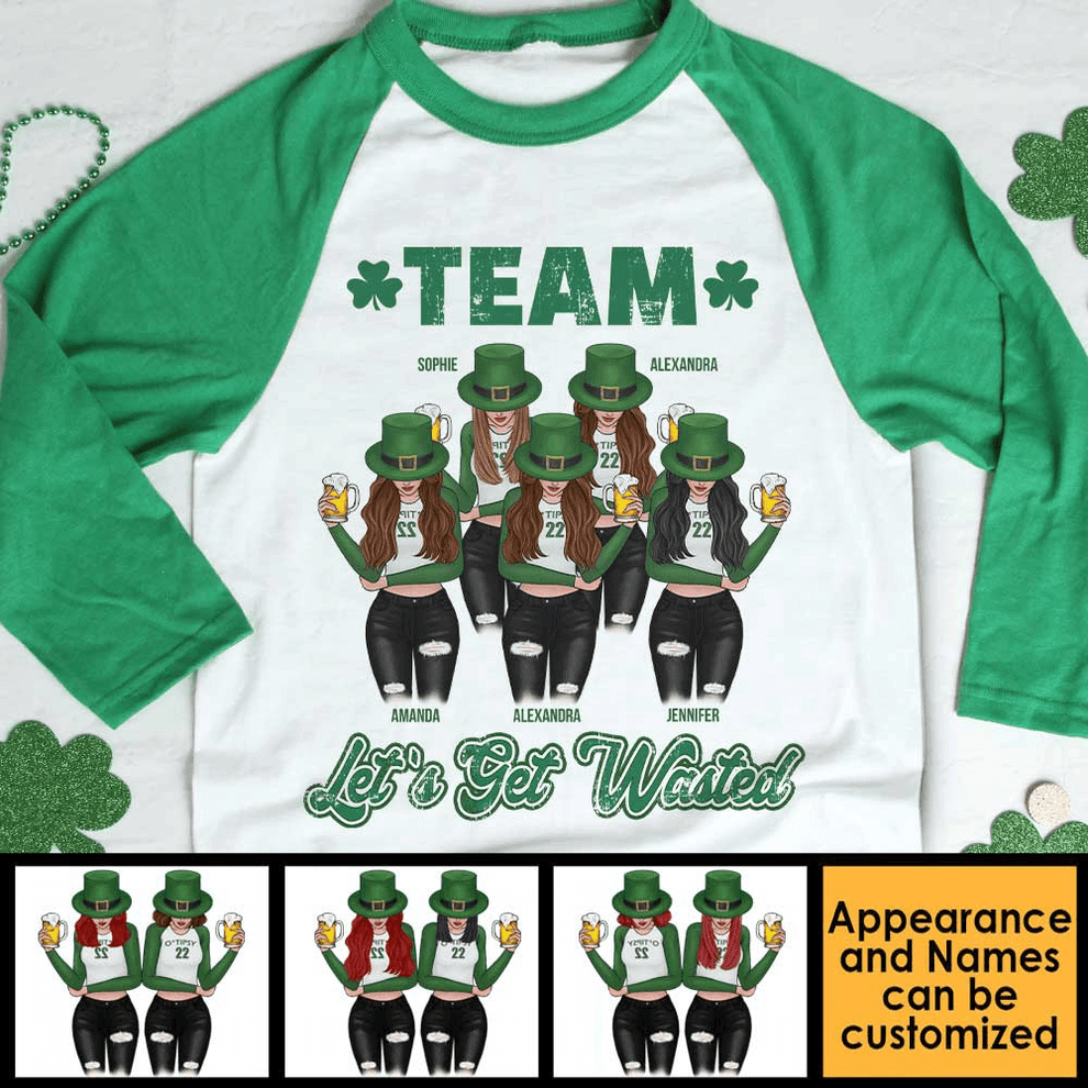Personalized Let's Get Wasted on Saint Patrick's Day raglan, main view