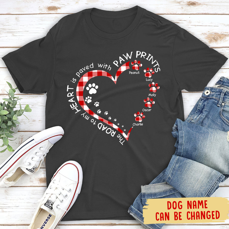 My Heart With Paw Prints Dog/Cat - Personalized Custom T Shirt - Gift for Dog/Cat Mom, Dog/Cat Dad, Pets Lovers