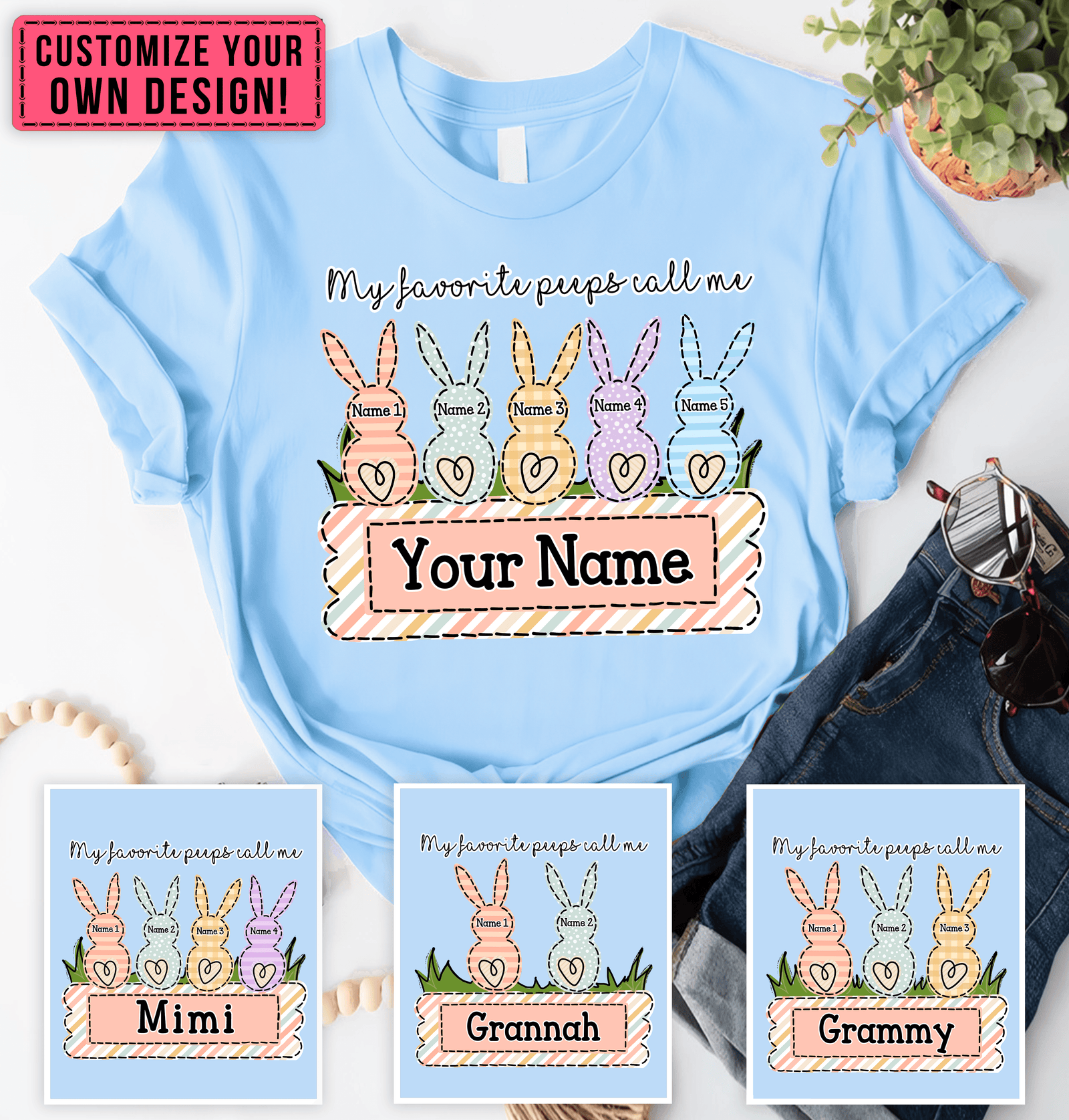 My Favorite Bunnies Call Me Grandma - Easter, Easter Sunday Personalized Custom T Shirt - Birthday, Loving, Funny Gift for Grandma/Nana/Mimi, Mom, Wife, Grandparent - Suzitee Store