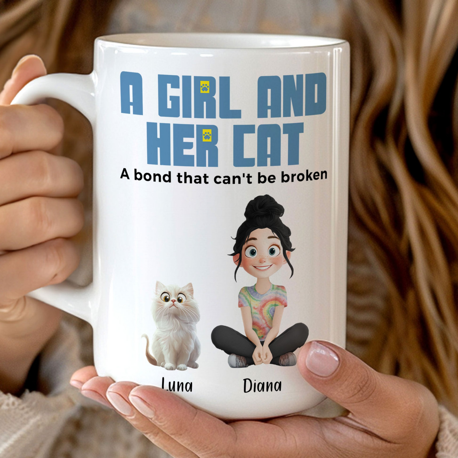 A Girl & Her Cats Has Unbreakable Bond - Personalized Custom Mug - Gift For Her/Him, Cat Lovers, Pet Lovers, Cat Mom, Cat Dad