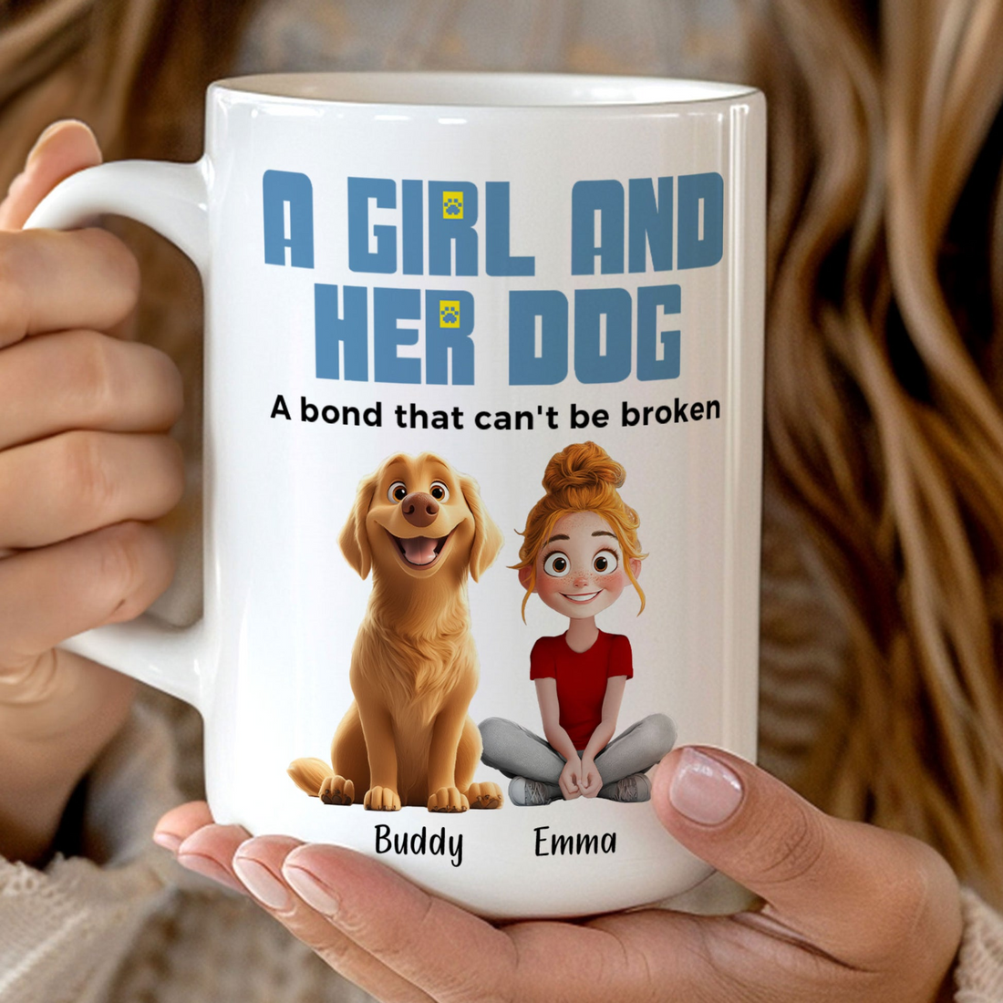 Dog Mom's Personalized Mug: Custom Girl and Dogs Illustration with Names - Unique Birthday or Mother's Day Gift for Dog Lovers