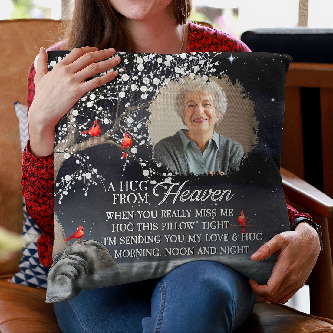 Custom Photo Memorial A Hug From Heaven personalized pillow, alternate view 2