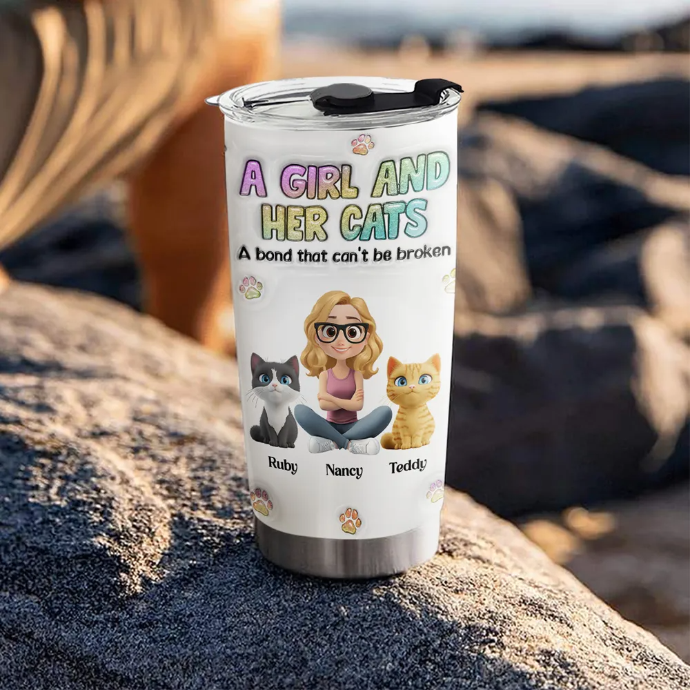 A Girl And Her Cat - Personalized Custom 3D Inflated Effect Tumbler - Gift For Cat Mom, Cat Lovers, Pet Lovers