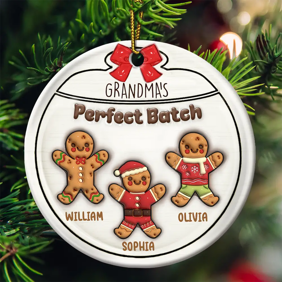 Gingerbread Cookies Grandma Grandpa Perfect Patch - Personalized Custom 3D Inflated Effect Ceramic Ornament - Gift For Mom, Dad, Grandparents