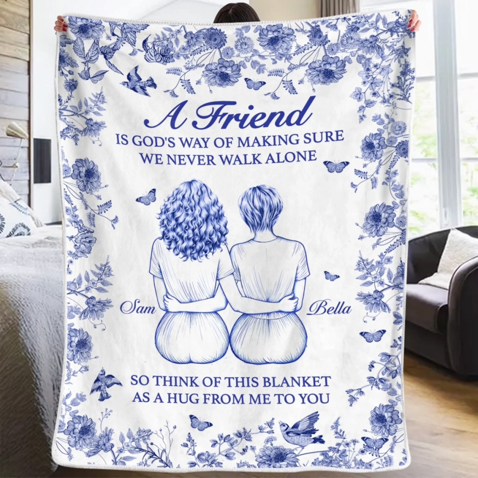 A Hug From Me To You Besties - Personalized Custom Blanket - Gift For Her, Besties, Best Friends, Sisters