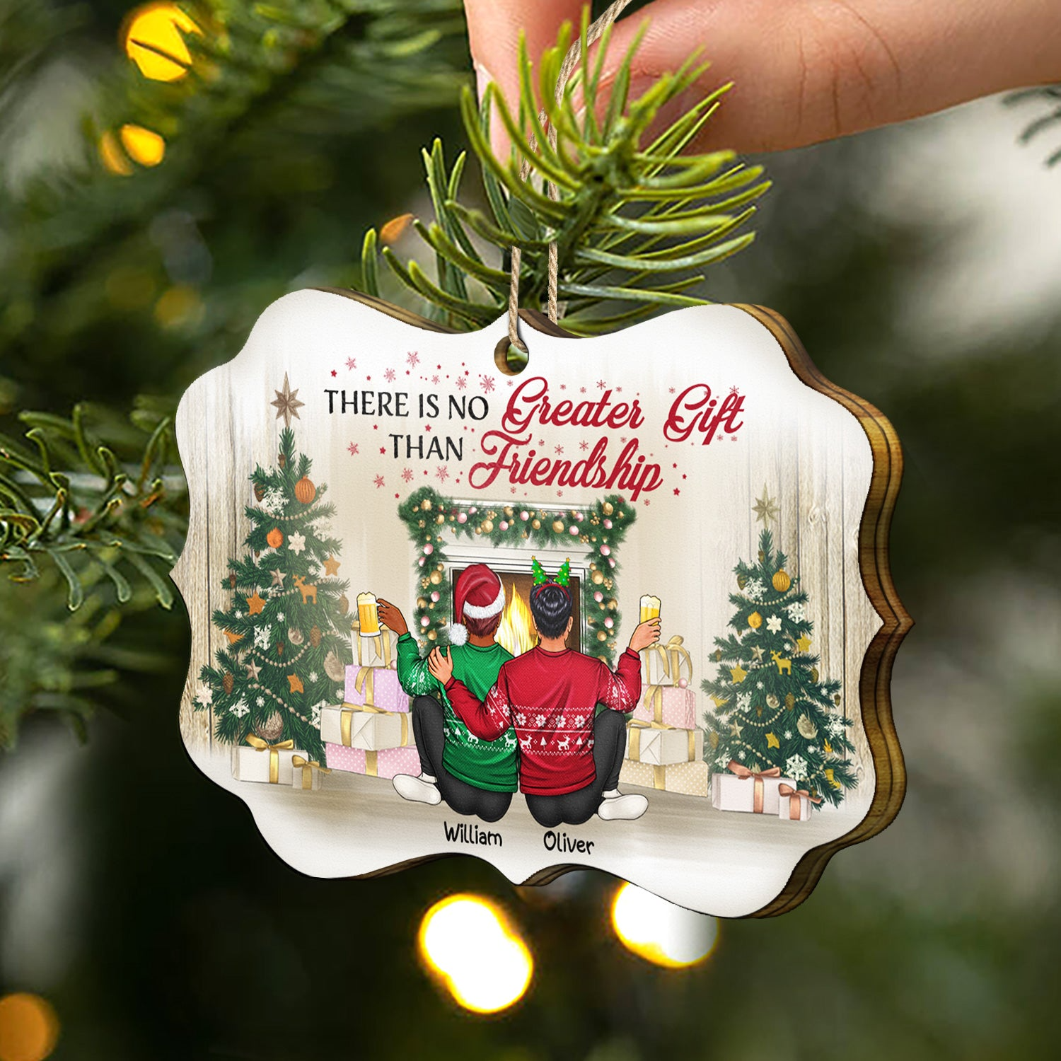 Best Friends There Is No Greater Gift Than Friendship - Personalized Medallion Wooden Ornament - Christmas Gift for Him/Her, Besties, Friends, Sister/Brother