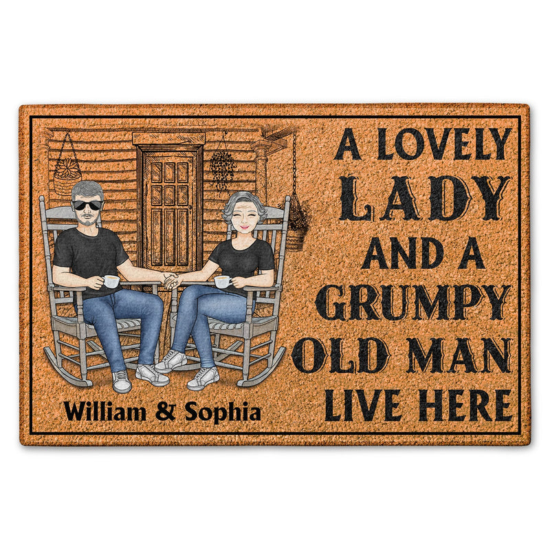 Couple A Lovely Lady And A Grumpy Old Man Live Here - Personalized Doormat - Gift For Her/Him, Husband/Wife, Couple, Grandparent, Valentine, Anniversary