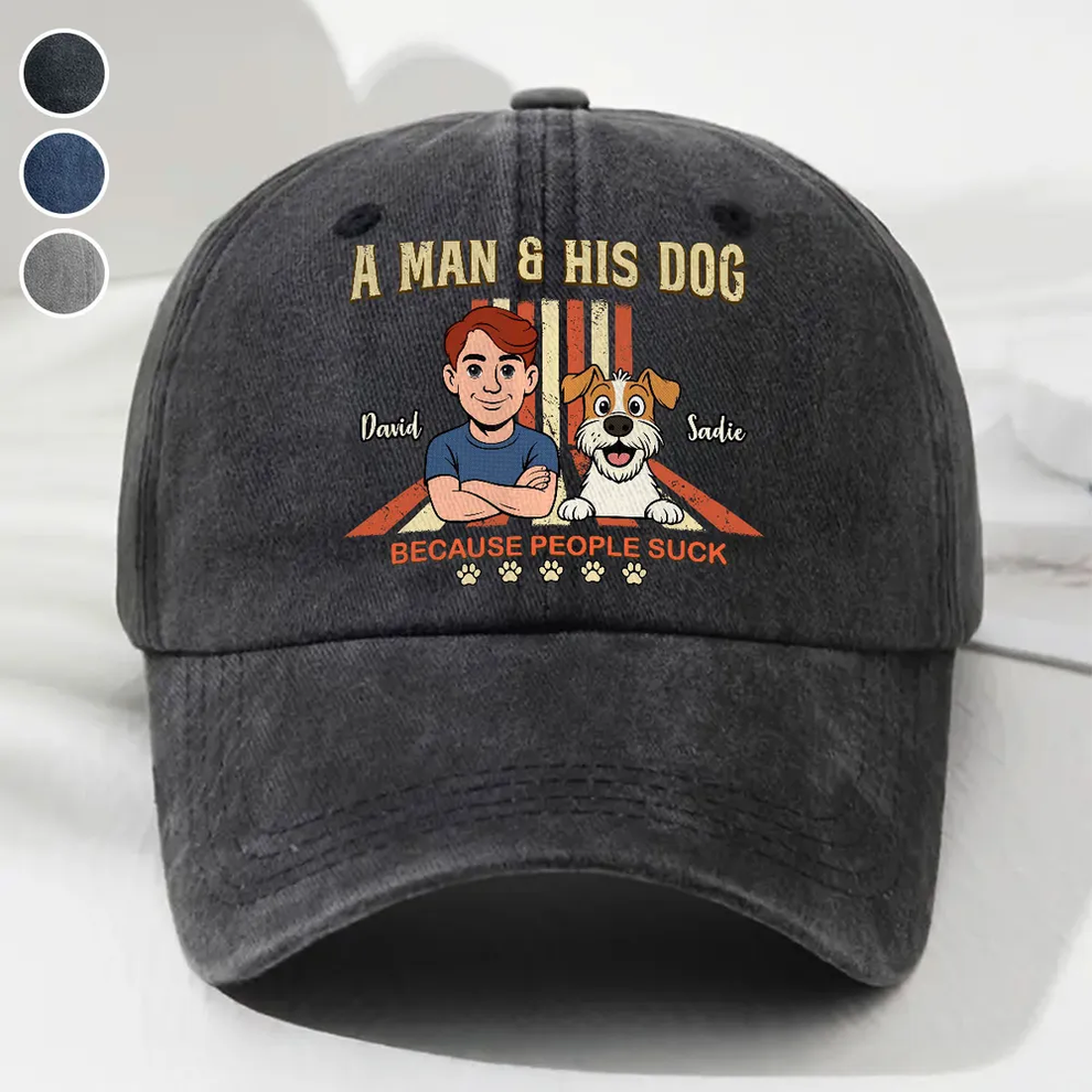 A Man And His Retro Dog personalized denim cap, main view