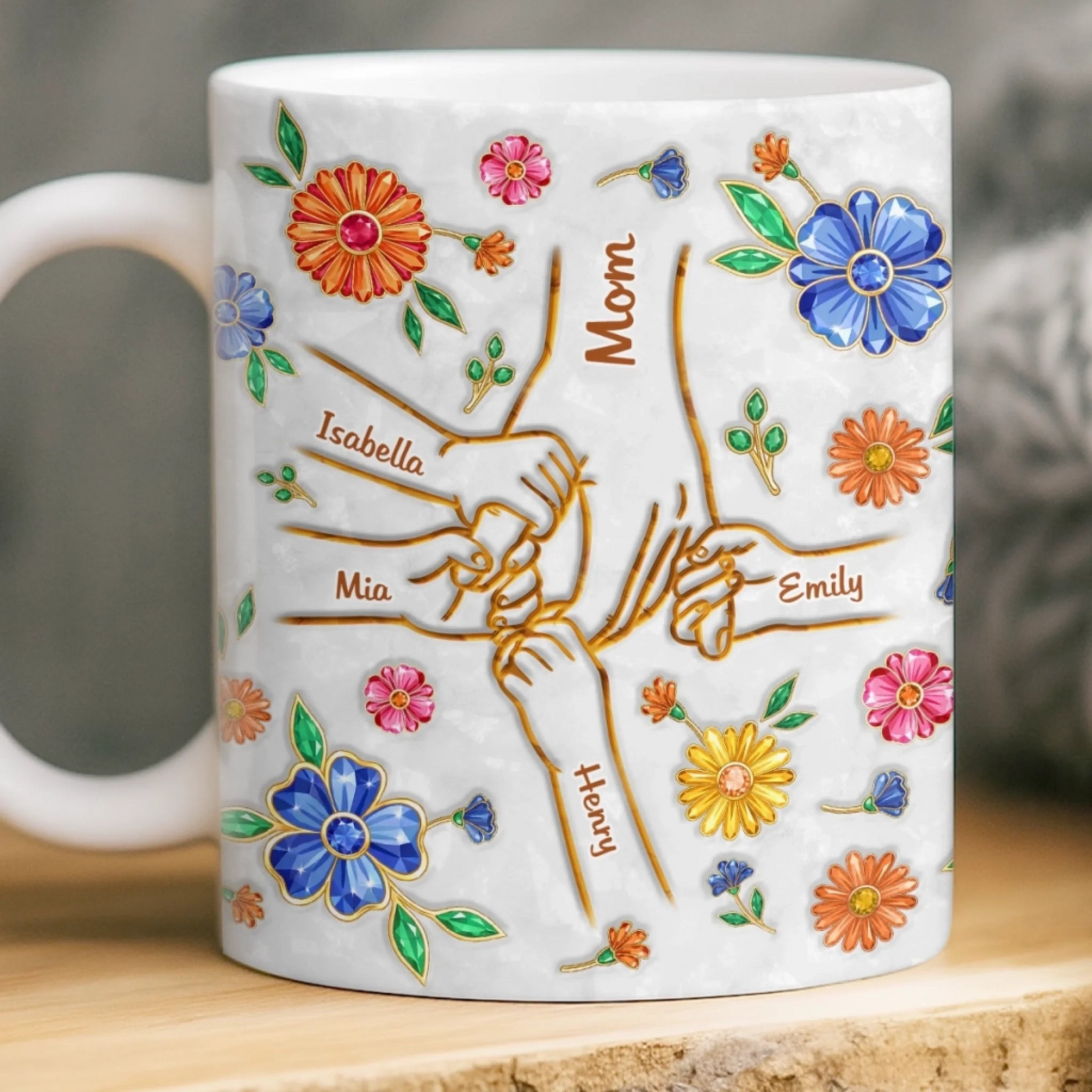 A Mother’s Loving Hands - Personalized 3D Inflated Effect Printed Mug - Mother's Day Gift For Mom, Grandma