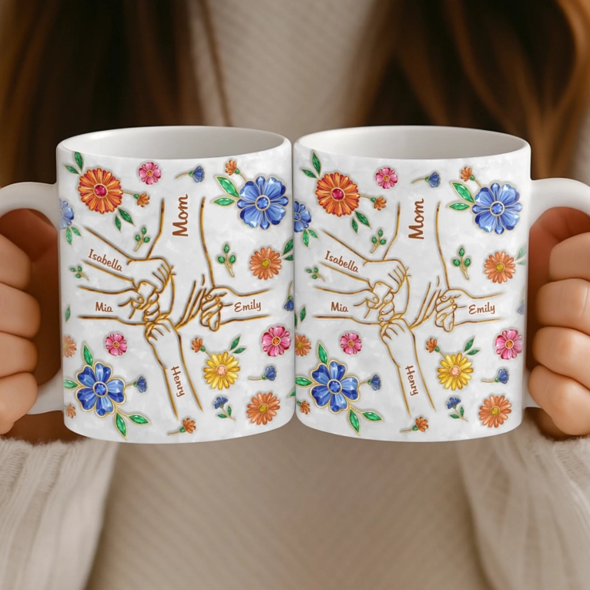 A Mother’s Loving Hands - Personalized 3D Inflated Effect Printed Mug - Mother's Day Gift For Mom, Grandma