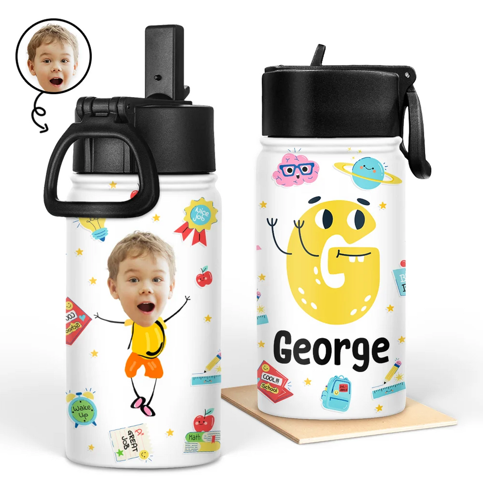 Custom Photo Letter School Kid bottle, main view