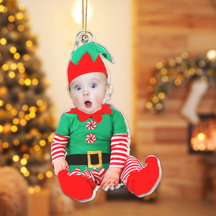 Custom Photo Elf Adorable Newborn Baby - Personalized Custom Shaped Acrylic Ornament - Babies 1st Christmas Gifts