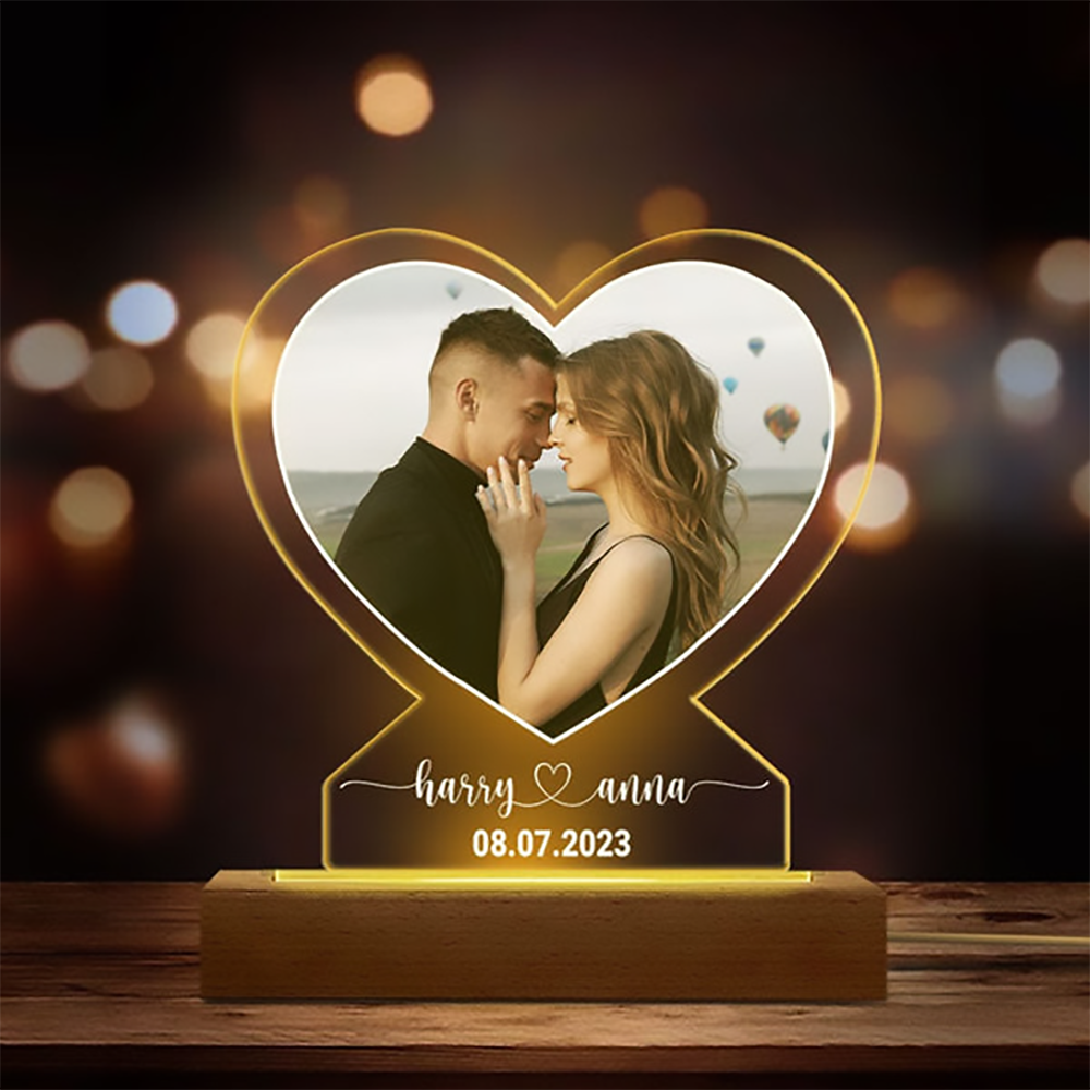 Custom Photo Anniversary Gift For Boyfriend And Girlfriend - Personalized 3D Led Light Wooden Base - Valentine's Day Gift