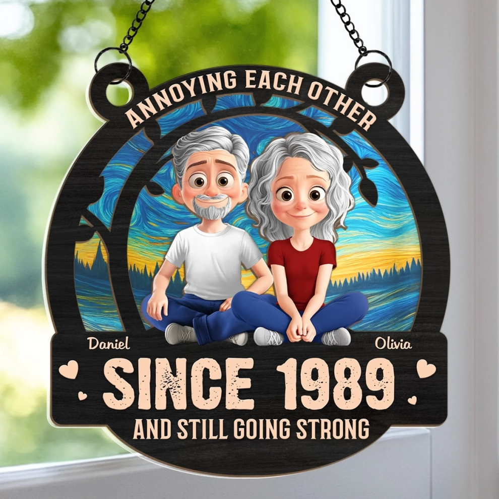 Annoying Each Other For Many Years Couple personalized suncatcher ornament, main view