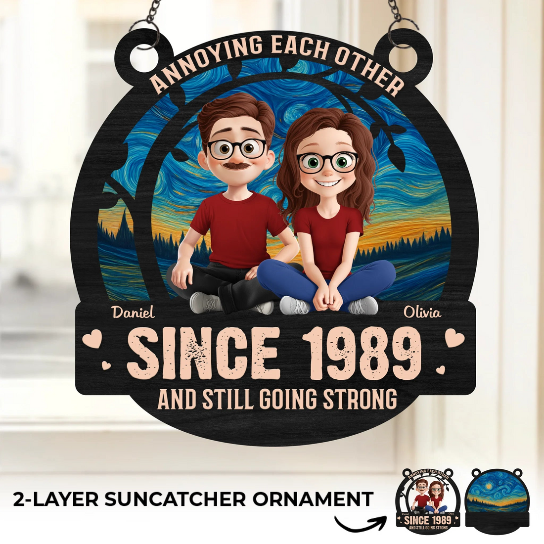 Annoying Each Other For Many Years Couple personalized suncatcher ornament, alternate view 2