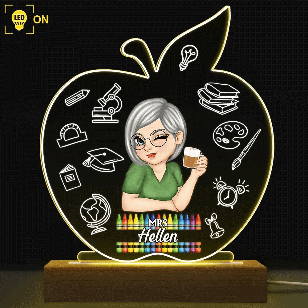 Personalized Apple Teacher Name led light, alternate view 2