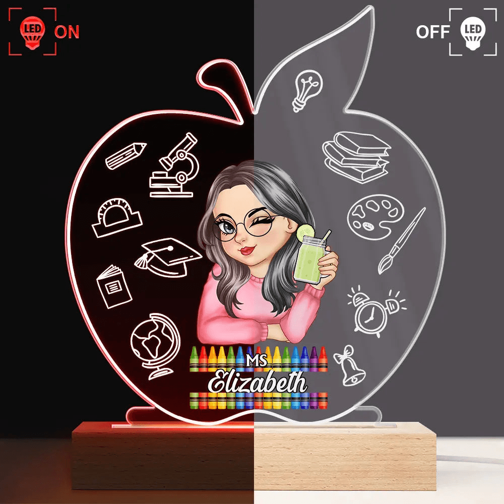 Personalized Apple Teacher Name led light, alternate view 3