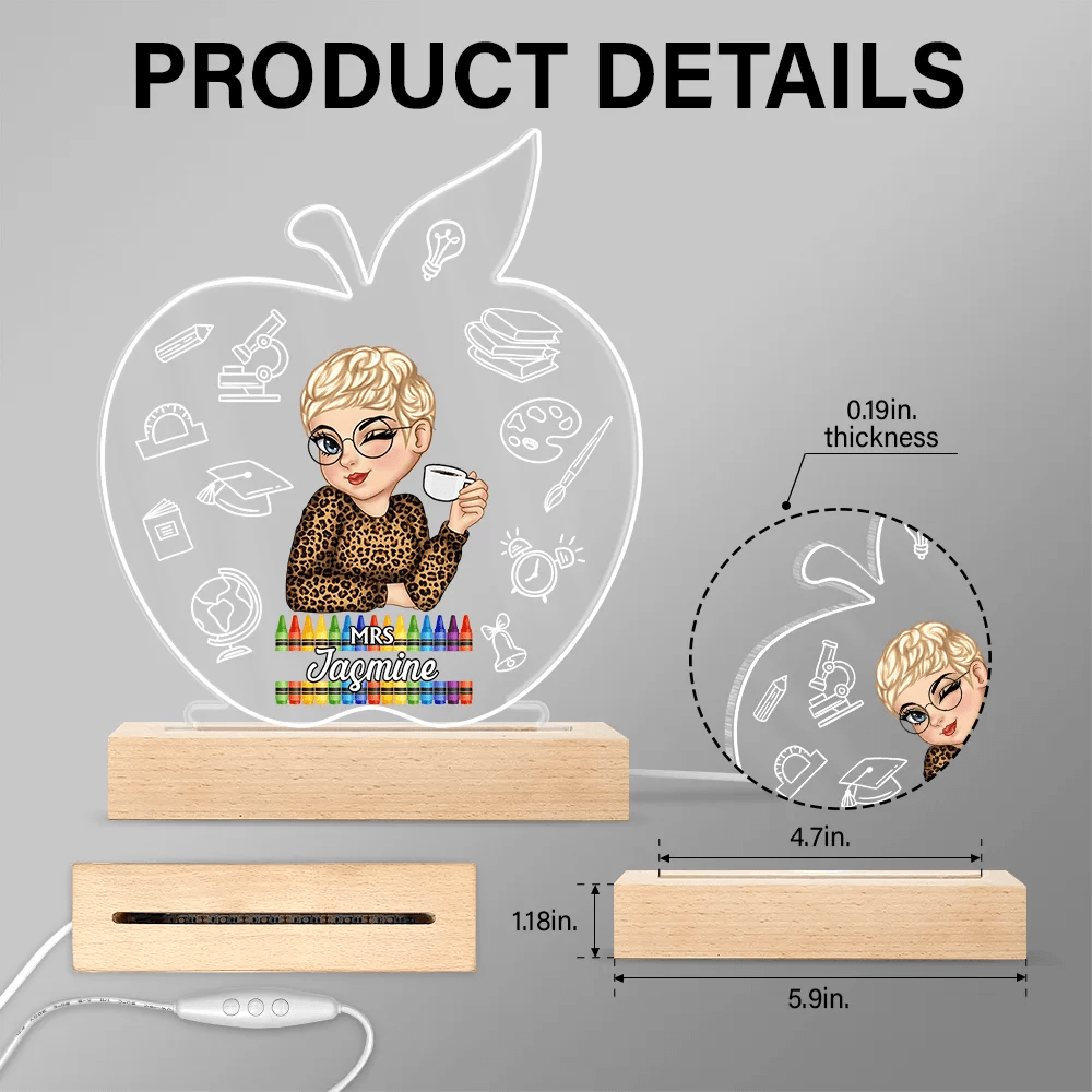Personalized Apple Teacher Name led light, alternate view 5