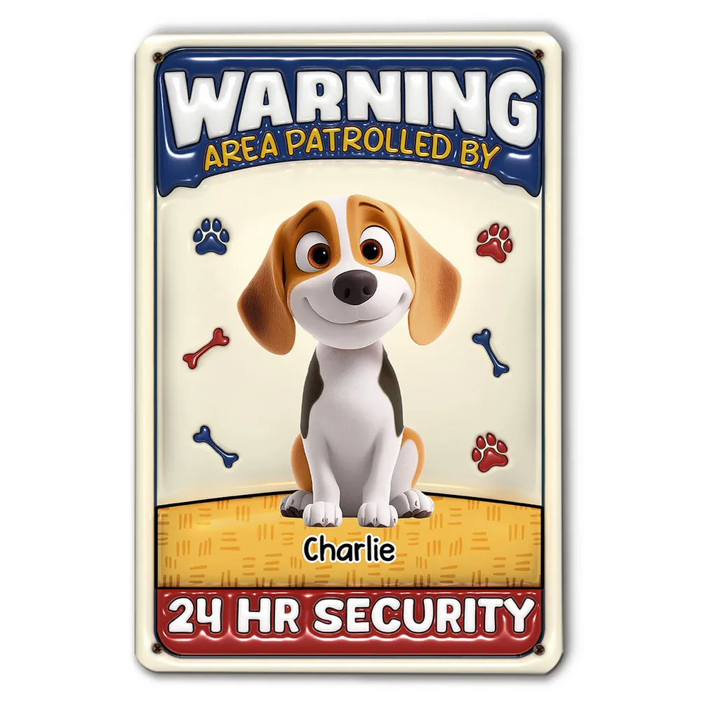 Personalized Area Patrolled By Dogs metal sign, main view