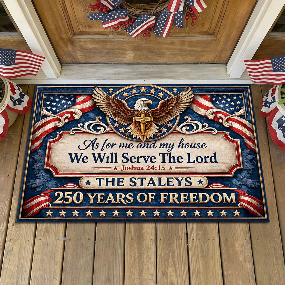 As For Me And My House We Will Serve The Lord - Personalized Doormat - America 250th Anniversary Gifts For Family, Mom, Dad, Brother, Sister