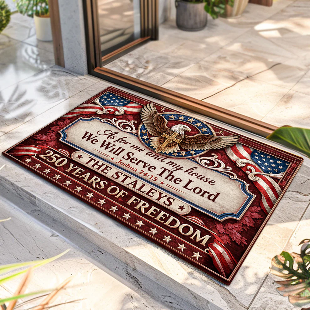 As For Me And My House We Will Serve The Lord - Personalized Doormat - America 250th Anniversary Gifts For Family, Mom, Dad, Brother, Sister