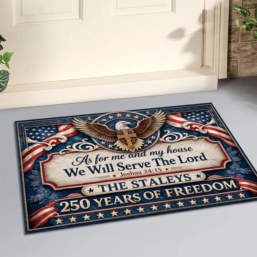 As For Me And My House We Will Serve The Lord - Personalized Doormat - America 250th Anniversary Gifts For Family, Mom, Dad, Brother, Sister