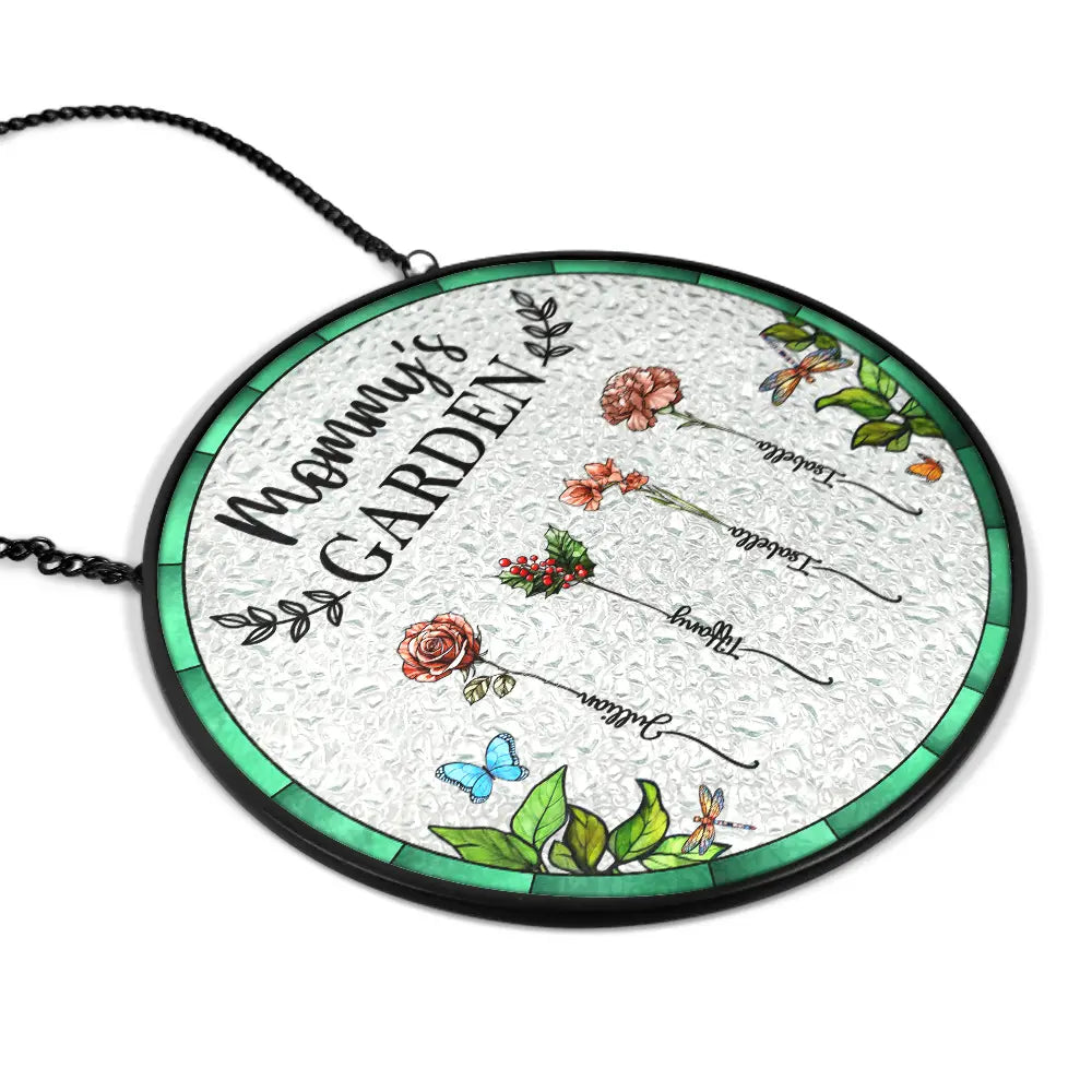 Birth Flower Grandma's Garden - Personalized Stained Glass Window Hanging Suncatcher - Gift for Grandma, Mom