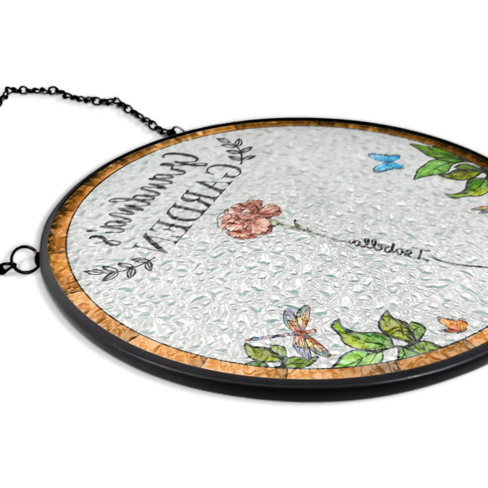 Birth Flower Grandma's Garden - Personalized Stained Glass Window Hanging Suncatcher - Gift for Grandma, Mom