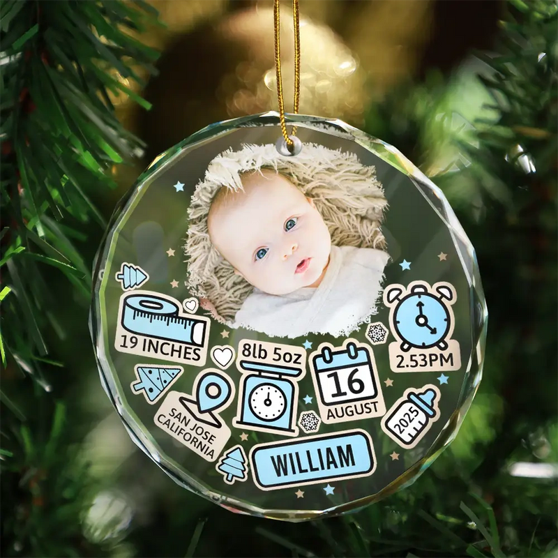 Custom Photo Baby First Christmas - Personalized Circle Glass Ornament - Newborn Gifts, Babies 1st Christmas Gifts