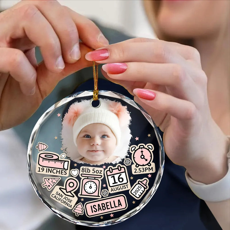 Custom Photo Baby First Christmas - Personalized Circle Glass Ornament - Newborn Gifts, Babies 1st Christmas Gifts